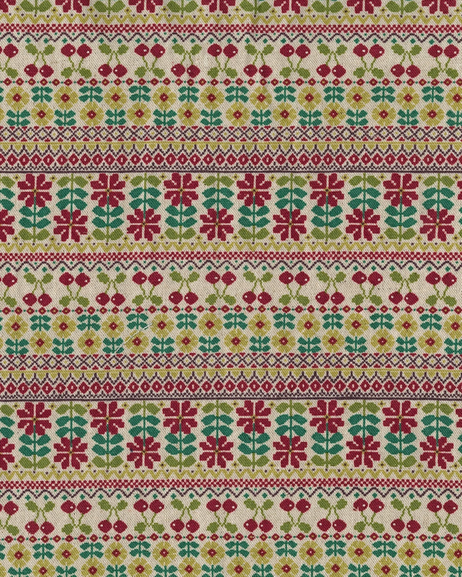 刺繡風橫條紋(棉麻)