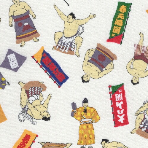 相撲圖案 平織細布