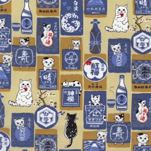 貓咪與酒 平織細布