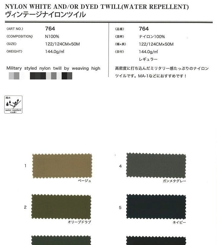 尼龍漂白/染色斜紋布(撥水加工)